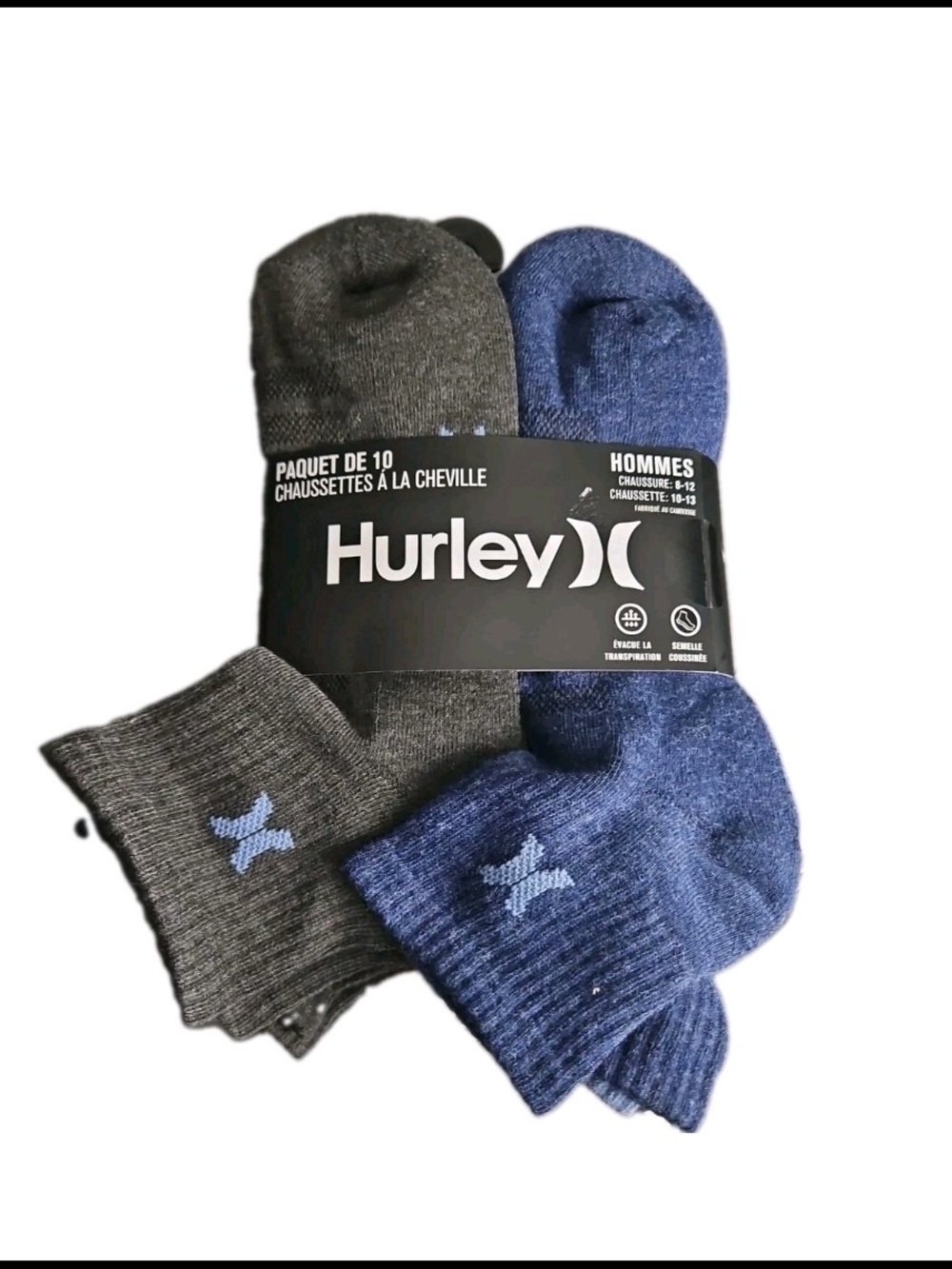 Hurley Quarter Crew Socks 10 Pair Men's Size 8-12 Mixed Color